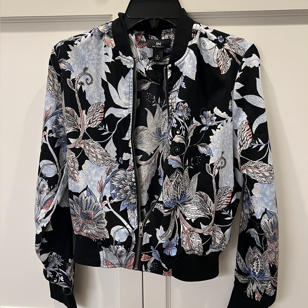 I.N.San Francisco Floral Bomber Black Jacket Size S
